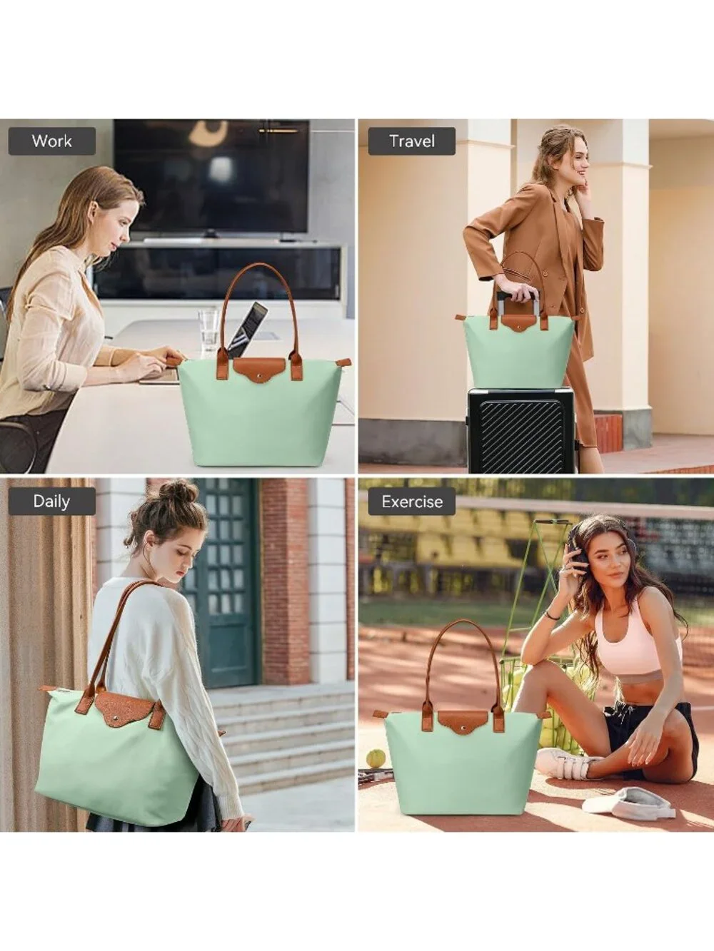 👜Women's Greenness Nylon Tote Bag Large Capacity Shoulder Handbag With Zipper